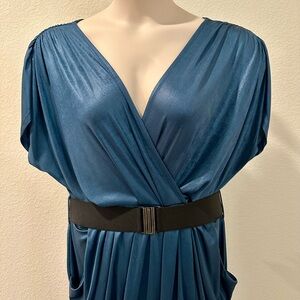 Womens Plus Size Forever 21 Teal Dress with Stretchy Black Belt 3X 22W Pre-Owned